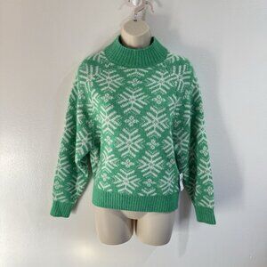 NWT Old Navy Sweater Womens S Snowflake Fair Isle Christmas Holiday Green Wool